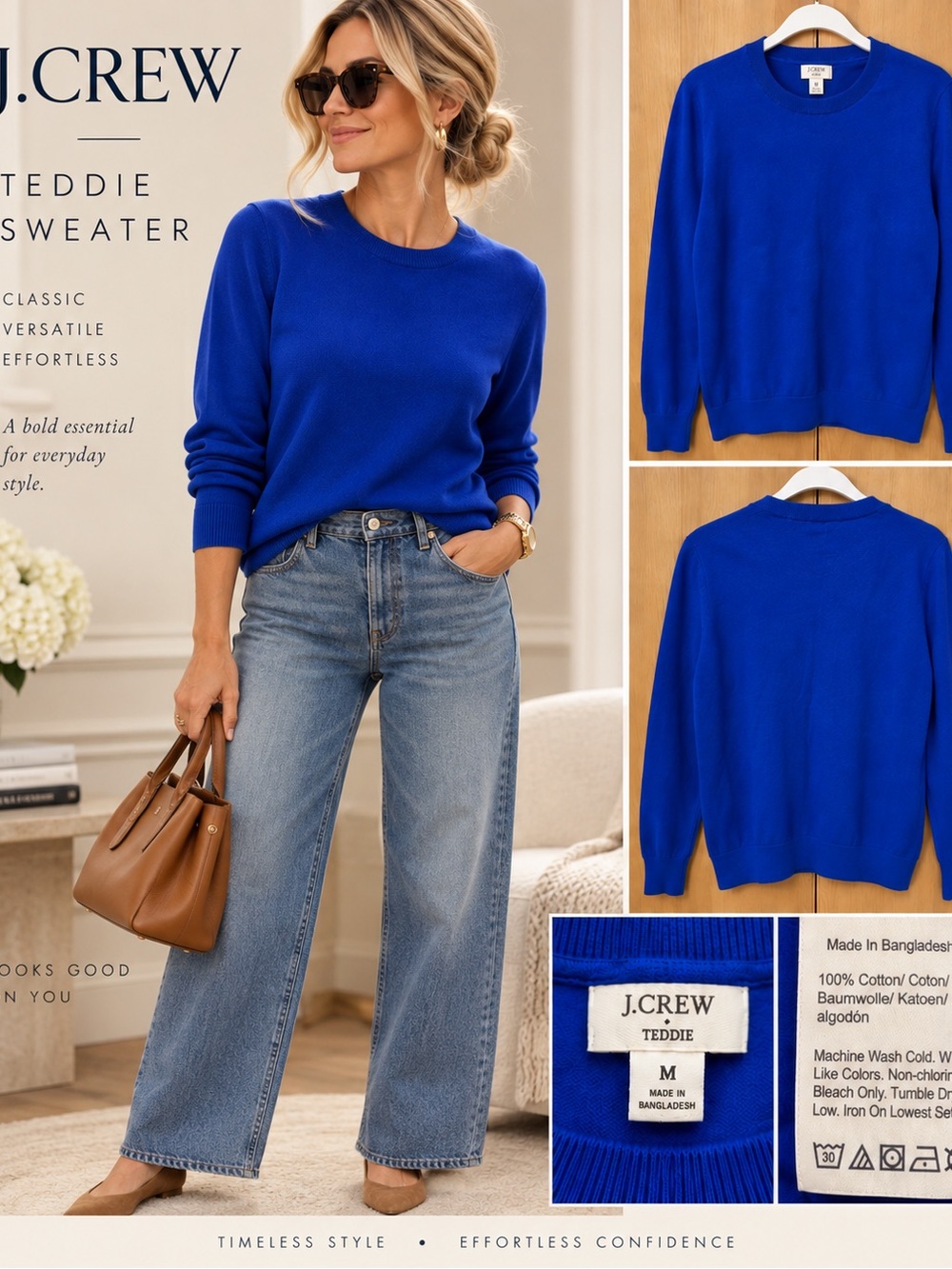 J. Crew Teddie Crewneck Sweater in Royal Blue